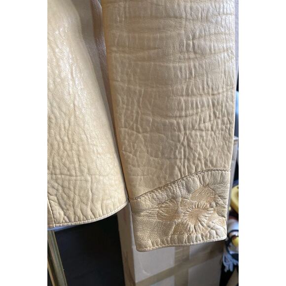 Vtg Santa Fe Leather floral embossed Shirt jacket womens S tan western boho USA - Picture 9 of 16